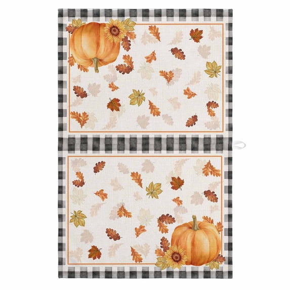 Fall 1 Pack Kitchen Towel, Water Absorbent Dish Towel, Orange Pumpkin Autumn Maple Leaf Sunflower Black Plaid Decorative Hand Towels - Quick Drying Cloth for Cooking Baking, 18x28 Inch