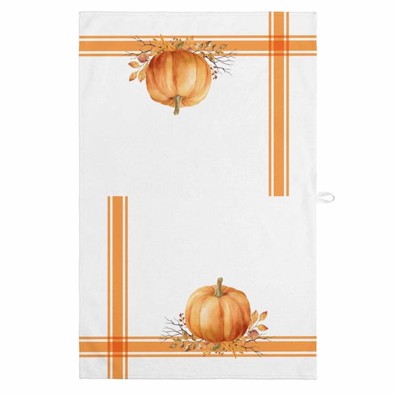 Fall 1 Pack Kitchen Towel, Water Absorbent Dish Towel, Orange Pumpkin Thanksgiving Autumn Stripe Leaf Decorative Hand Towels - Quick Drying Cloth for Cooking Baking, 18x28 Inch