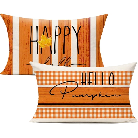 Fall 12X20 Lumbar Throw Pillow Covers Set of 2 Thanksgiving Autumn Decor Decorative Outdoor Cushion Cases Home Décor Decorations Halloween for Orange Patio Couch Chair Sofa Farm
