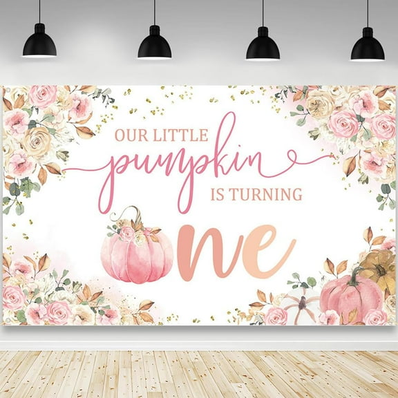 Fall 1st Birthday Decorations Backdrop for Girls Our Little Pumpkin is Turning One Photography Background Pink Pumpkin Fall Floral Maples Party Decorations Banner 70.8x43.3 inch