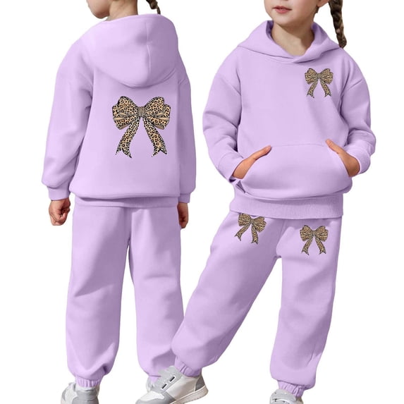 Fall 2 Piece Sweatshirt Set for Girls - Preppy Trendy Cheetah Print Bow Hoodie
