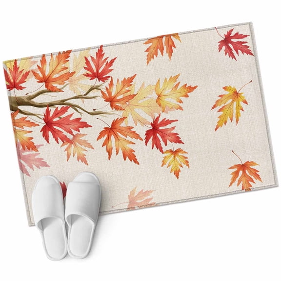 Fall 2'x3' Washable Rug, Thanksgiving Maple Leaf Orange Red Botanical Rustic Non-Slip Soft Doormat Area Rugs for Entrance Bathroom Bedsides, Carpet for Kitchen Bedroom, Entryway Floor Mat