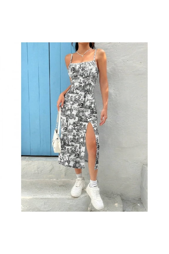 Fall 2025 Long Dress Strapless Wrap Chest High Slit Daisy Leopard Print Wrap around Skirt Maxi Dress