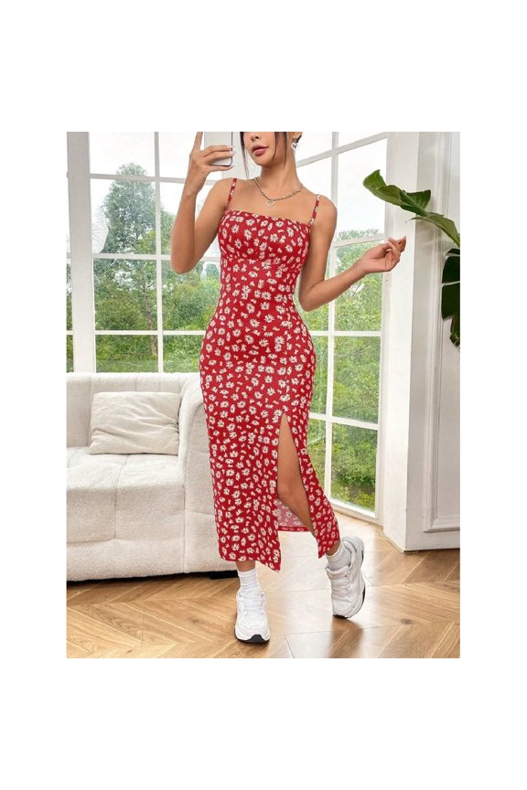 Fall 2025 Long Dress Strapless Wrap Chest High Slit Daisy Leopard Print Wrap around Skirt Maxi Dress