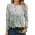 Fall 3/4 Sleeve Tops for Women 2024 Floral Print Blouse 3/4 Length