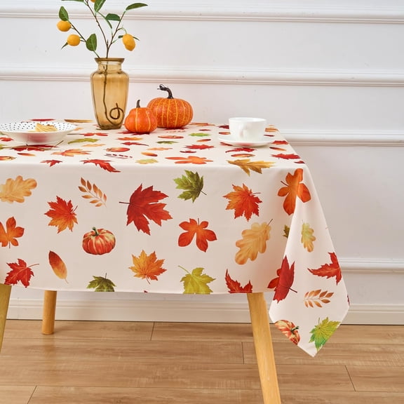 Fall 52x52 Square Tablecloth Autumn Harvest Leaves Thanksgiving Pumpkins Table Cloth - Square Polyester Fall Leaves Table Cover Washable Waterproof for Party Picnic Kitchen Indoor Outdoor Dcor
