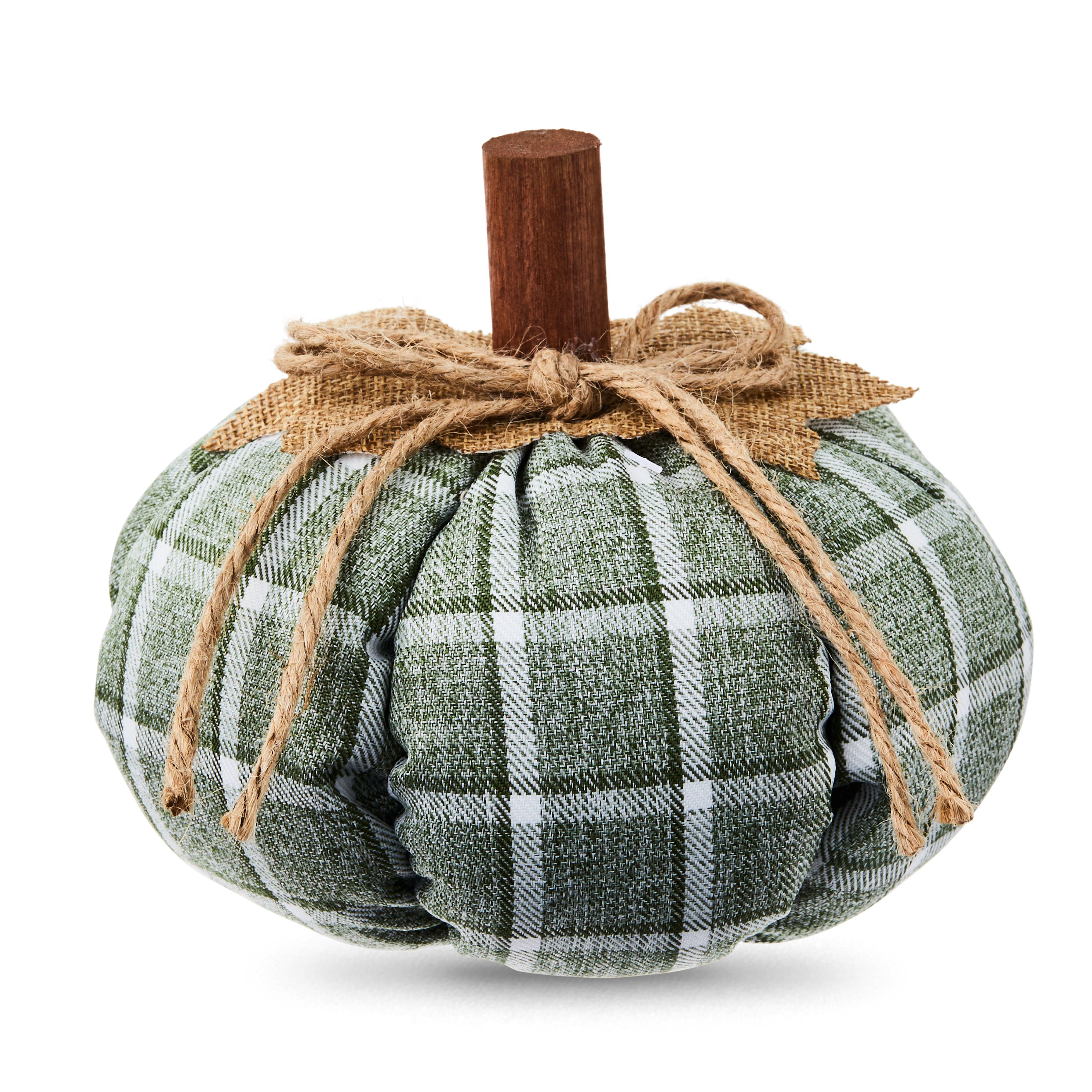 Fall, 6''H Harvest Green Plaid Fabric Pumpkin Decoration,Table Top