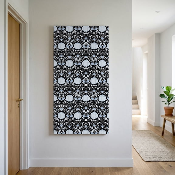 Fall Abstract Canvas Wall Art for Living Room, Pumpkin Flower Leaves Dot Black Poster Print Painting for Bedroom Office Home Decoration Wall Pictures Prepare To Hang 30"x60"