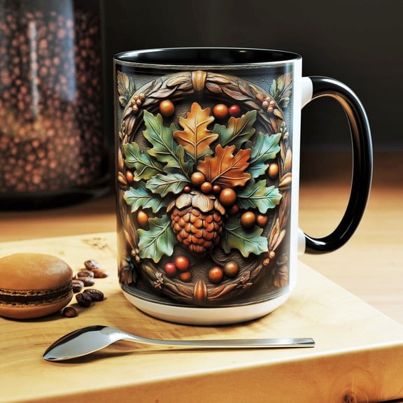 Fall Acorn and Maple Leaf Coffee Mug: Thanksgiving Gift ()