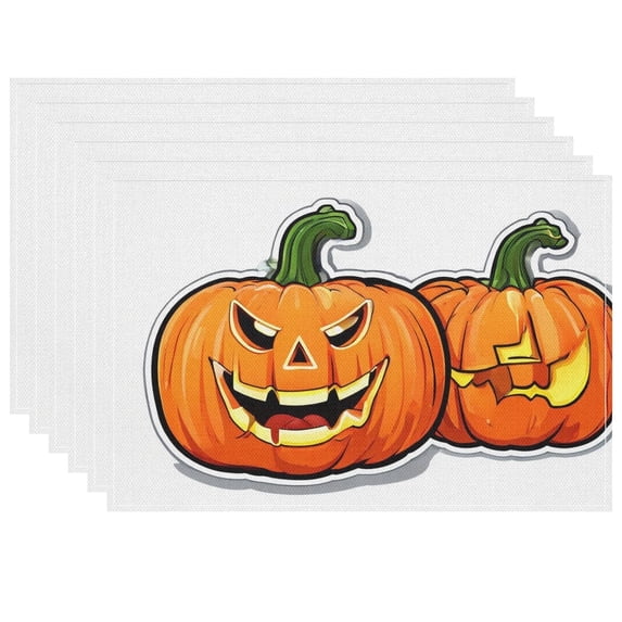 Fall Aesthetic Placemat Art Logo Cartoon Style Vector Graphic Fade-Resistant Placemats Durable Cute Simple Line Pumpkin Placemats for Dining Table Home Kitchen 6PCS 17.7x13 Inches