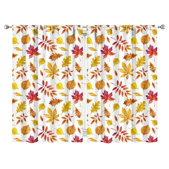 Fall Aesthetic Print Kitchen Curtains - 2 Pack Rustic Farmhouse Autumn Theme with Maple Leaf Design, Tier Window Panels, 52x84 Inch