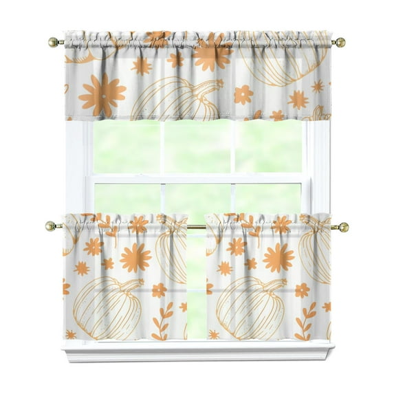 Fall Aesthetic Print Kitchen Curtains Set of 3 - Pumpkin Thanksgiving Rustic Farmhouse Autumn Decor