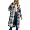 thumbnail image 1 of Fall And Winter Comfy Jackets For Women Checkered Striped Lapel Buckle Pocket Woolen Black Coat Outwear S-3XL, 1 of 6
