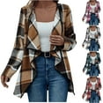 thumbnail image 1 of Fall And Winter Comfy Jackets For Women Long Sleeved Hooded Casual Plaid Coffee Trench Coat L, 1 of 8