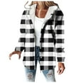 thumbnail image 1 of Fall And Winter Comfy Jackets For Women Long-sleeved Printe Hooded Casual Lattice Prined Black-White Overcoat 2XL, 1 of 5