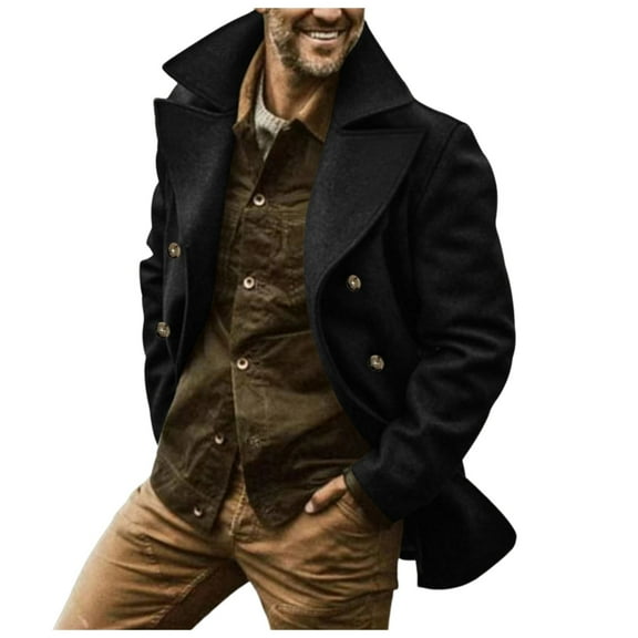 Fall And Winter Composite Men's Coat In Long Double Lapel Windbreaker
