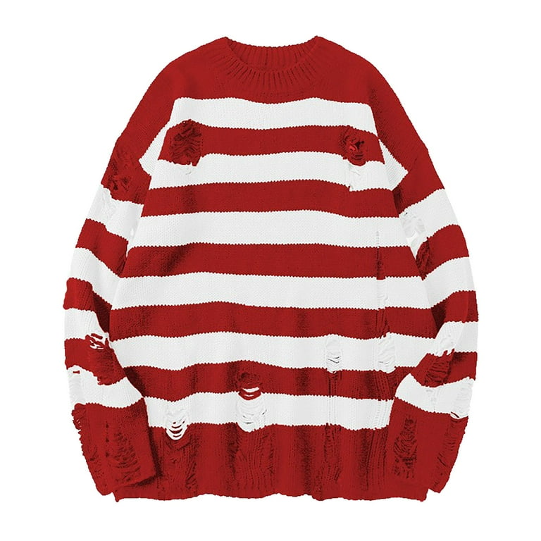 Fall And Winter Couple Sweater Thread Sweater Loose Lazy Knitting Bottom Hole Breaking Sweater Young Men Sweatshirts Cable Gauge Tops Mens Pullover Sweaters Casual Sweater Girls Pullover Thermal Walma...