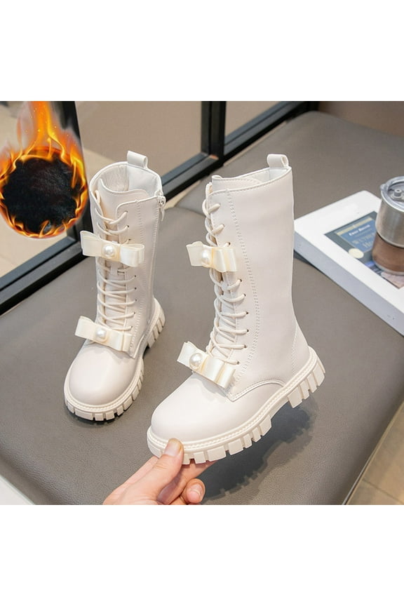 Fall And Winter Fashion Bow Knot Long Barrel Leather Little Girl Fashionable Princess Boots zapatos de vestir para niños