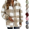 thumbnail image 1 of Fall And Winter Fashion Fleece Plaid Jackets for Womens Plus Size Straight Cardigan Button Pocket Coat, 1 of 9