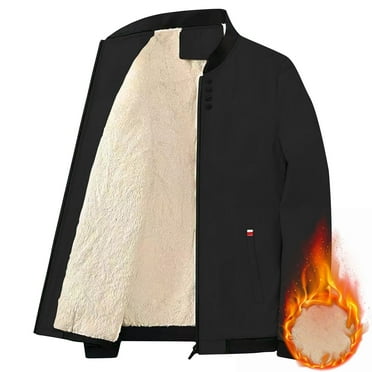 Fall And Winter Jackets for Men Thickened Warm Solid Color Pocket Zipper Long Sleeved Casual Jacket Black S