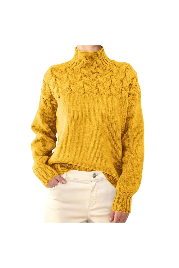 Fall And Winter Women's Fashion Cable Weaving Details High Neck Long Sleeve Sweater Basic Winter Clothing Outfits Fall Clothes