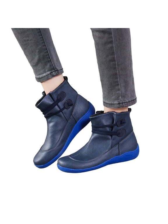 Fall Ankle Boots for Women Arch Support Vintage Leather Fashion Lace Up Flat Heel Ankle Booties with Side Zipper Round Toe Casual Short Boots Comfortable Slip On Outdoor Shoes