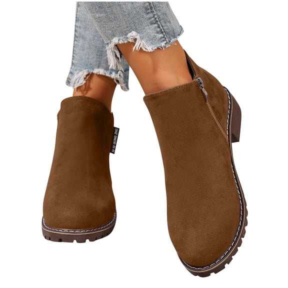 Fall Ankle Boots Women's Fashion Casual Short Tube Solid Color Side Zipper Fashionable Fall and Winter Trendy Thick Bottom Fashion Boots Low Heel Booties for Winter Round Toe Snow Boots