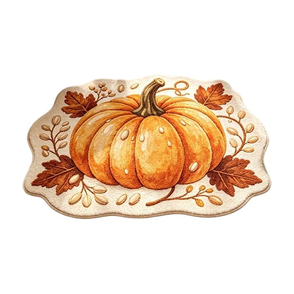 Fall Area Rug, 20x24'' Orange Pumpkin Floor Carpets Washable Indoor Floor Area Mat Stain-Proof Mat Non-Skid Rugs for Living Room Dining Kitchen Bedroom, Autumn Maple Leaf Thanksgiving Decor