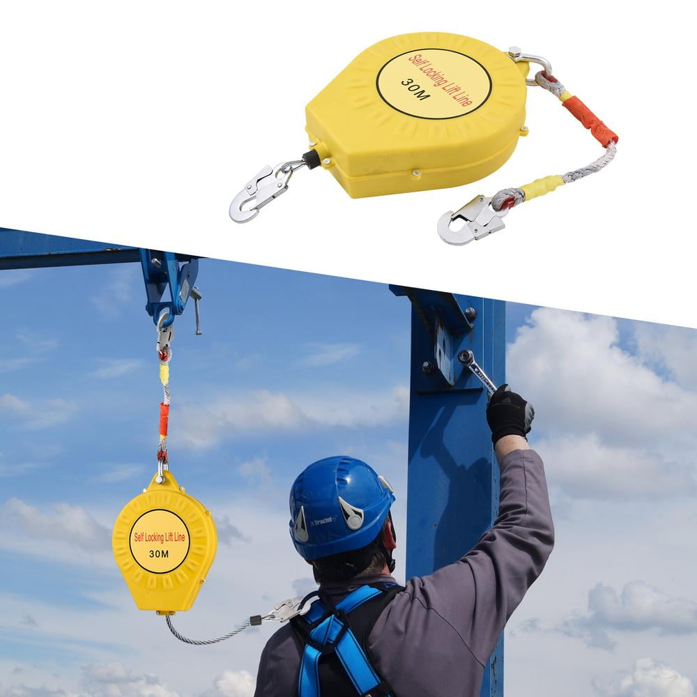 Fall Arrester 98Ft Retractable Tether 330Lbs Fall Arrest System with Alloy Steel Hook Fall Protection Device for Safe Work at High Places