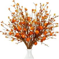 Fall Artificial Berry Stems 2Pcs/ 4Pcs Berry Picks Branches Fall Orange Stems Floral Arrangements with Fake Berries or Autumn Thanksgiving Harvest Home Vase Festival Indoor Christmas Decor(Orange)