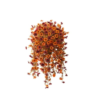 Fall Artificial Fake Hanging Flowers Plants for Outdoor Autumn Decoration, Fake Silk Orange Planters UV Resistant Look Real for Home Patio Balcony Yard Porch Decor