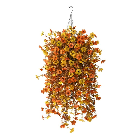 Fall Artificial Fake Hanging Flowers Plants for Outdoor Autumn Decoration, Fake Silk Orange Planters UV Resistant Look Real for Home Patio Balcony Yard Porch Decor
