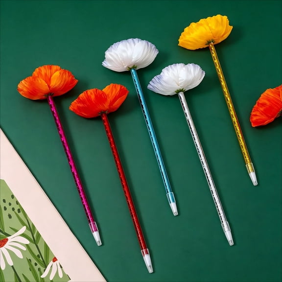 Fall Artificial Flower Ballpoint Pens Set of 2, Holiday Stationery Gift, Random Styles
