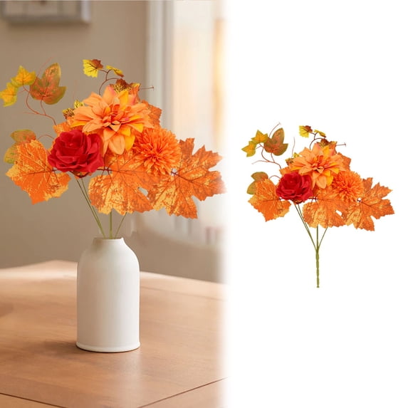 Fall Artificial Flower Bouquets, Autumn Floral Arrangements with Sunflowers, Thanksgiving Table Centerpiece Flowers, Harvest Artificial Sunflower & Roses, Autumn Decor Stems for Homes,13.78 in,A3#D