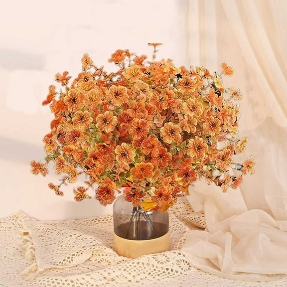 Fall Artificial Flowers, 5pcs Orange Silk Bouquets, Faux Baby’s Breath, Harvest Home Decorations, Thanksgiving Seasonal Floral Arrangements