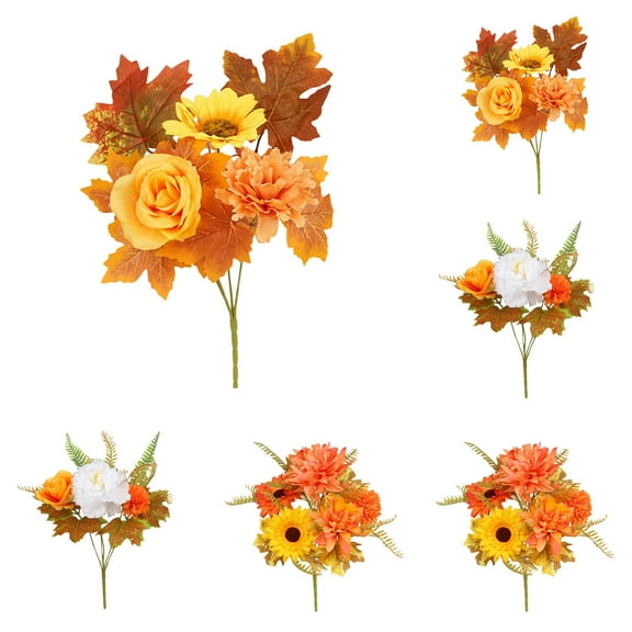 Fall Artificial Flowers 6 Pcs 13.77 Inch Fake Maple Leaves Stems with Sunflowers for Outdoor Indoor Thanksgiving Centerpiece Autumn Festival Home Table Decorations