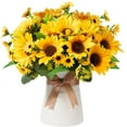 thumbnail image 1 of Fall Artificial Flowers in Ceramics Vase, Silk Flower Arrangements, Faux Sunflowers Bouquets with Vase for Desktop Decoration (Ripple Ceramic Sunflower), 1 of 5