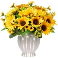 thumbnail image 1 of Fall Artificial Flowers in Ceramics Vase, Silk Flower Arrangements, Faux Sunflowers Bouquets with Vase for Desktop Decoration (Ripple Ceramic Sunflower), 1 of 5