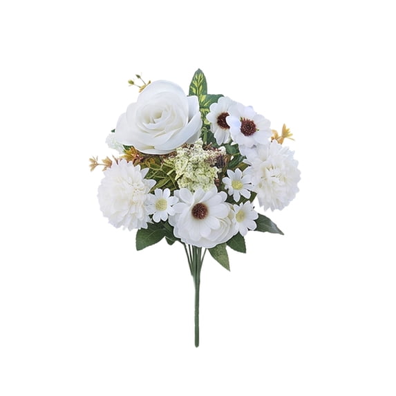 Fall Artificial Flowers, Lifelike Rose Bouquet with Daisy Chrysanthemum Hydrangea, Faux Floral Arrangement for Centerpiece Table Wedding Party