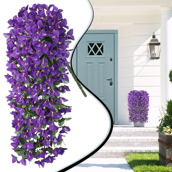 Fall Artificial Flowers Outdoor Hanging Bougainvillea Vine – Faux Purple Trailing Plants for Front Door, Porch, Patio Planter Decor,Dark Purple,1PC