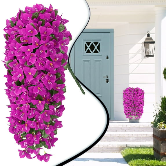 Fall Artificial Flowers Outdoor Hanging Bougainvillea Vine – Faux Purple Trailing Plants for Front Door, Porch, Patio Planter Decor,Purple,1PC