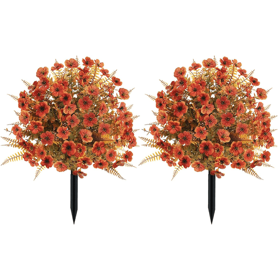 Fall Artificial Flowers for Outdoors with Ground Stakes 22" UV Resistant Artificial Outdoor Plants , Autumn Fake Plant for Yard ,Porch, Garden,Halloween & Thanksgiving Decor 2PCS