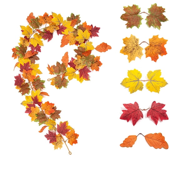 Fall Artificial Maple Leaf Garland 5.7 FT Autumn Hanging Vine with Orange Red Yellow Leaves for Thanksgiving Halloween Mantel Fireplace Table Home Decor
