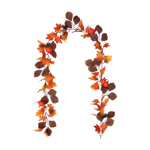 Fall Artificial Maple Leaf Pumpkin Vine Garland 71 Inch, Foliage Rattan with Mini Pumpkins Berries for Mantel Stair Rail, Thanksgiving Harvest Home Decor Gift