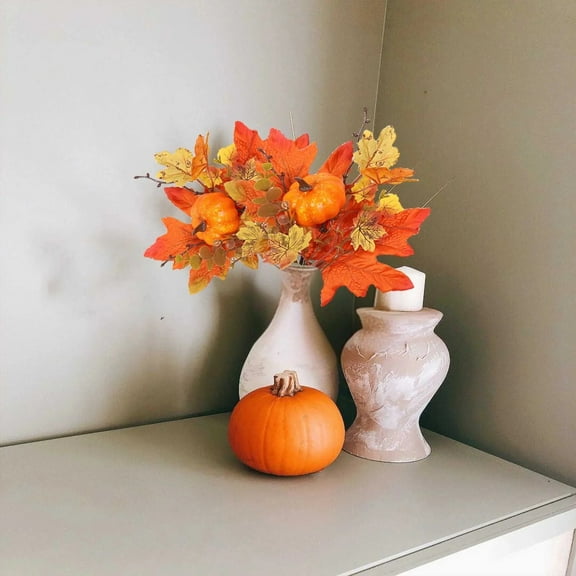 Fall Artificial Maple Leaf Stems, Fall Picks And Sprays With Orange Pumpkins Sunflower Heads Cones Berries,