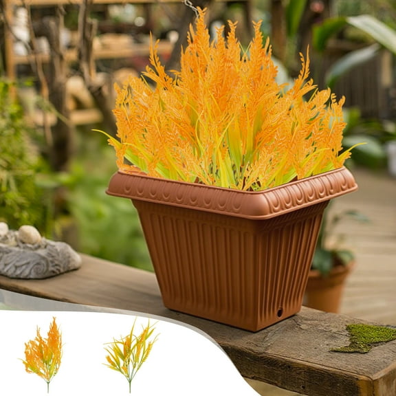 Fall Artificial Plants & Flowers - Outdoor Fake Monkey Grass with Simulation Rice Wheat Ears, Lifelike Fake Greenery for Autumn Home, Porch & Garden Displays, Yellow, 16.93in/43cm
