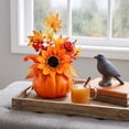 thumbnail image 1 of Fall Artificial Pumpkin Floral Centerpiece with Sunflowers and Skull for Mantel, Table and Halloween Thanksgiving Decor, Harvest Celebration, Table Accent, 1 of 6