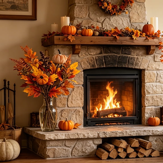 Fall Artificial Pumpkin & Maple Leaf Floral Bouquet Fall Home Decor And Holiday Decorations Artificial Thanksgiving Table Faux Autumn Floral Arrangements for Home Decor Housewarming Gift