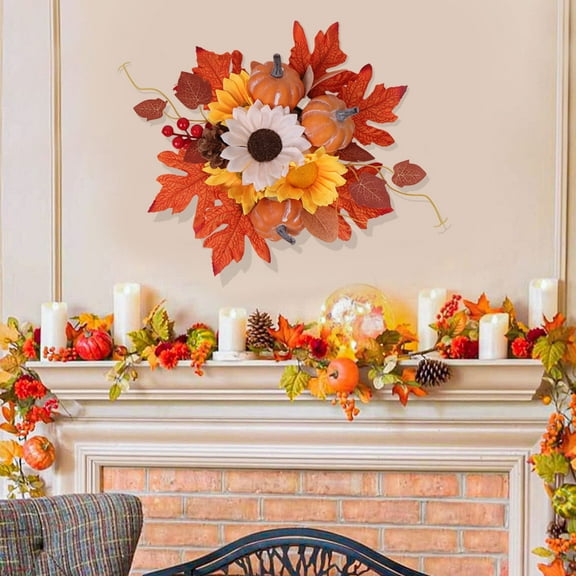 Fall Artificial Pumpkin Maple Leaf Table Centerpiece Thanksgiving Day Floral Wreath Decorations, Faux Flower Balls Candelabra Flowers Harvests Festival Halloween Maple Leaf Arrangement Decoration