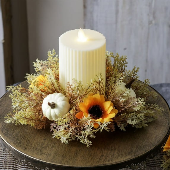 Fall Artificial Pumpkin Sunflower Candle Holders Aroma Wreath Decorations, Faux Flower Balls Candelabra Flowers Thanksgiving Day Harvests Festival Halloween Maple Leaf Arrangement Decoration